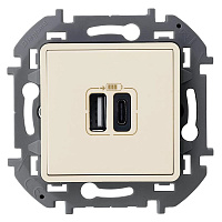 Дизайнерская розетка USB разъем A+C двойная, слоновая кость, 673761 Legrand, серия Inspiria
