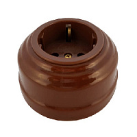 Ретро розетка с/з, коричневый, золотистая фурнитура РКЗ ЛЕАНЗА