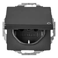 Дизайнерская розетка с заземлением и с крышкой, антрацитовый, бархатный лак, 47446086 Berker, серии Q.1/Q.3/Q.7