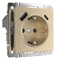 Дизайнерская розетка с заземлением и шторками + 2хUSB разъем A+C (с быстрой зарядкой), шампань рифленый, W1171710 Werkel
