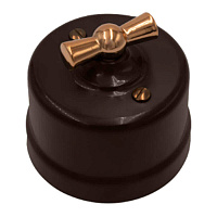 Ретро выключатель, коричневый, ручка медь, B1-203-22-C BIRONI, перекрестный
