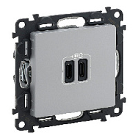 Дизайнерская розетка USB разъем C+C двойная, алюминий, 753307 Legrand, серия Valena Life