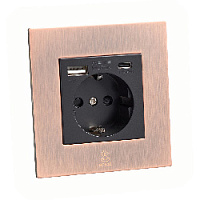 Дизайнерская розетка с/з и шторками электрическая с USB(A+C) Aura Медь браш, BACSSUSBTC Bonze