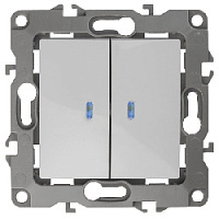 Дизайнерский выключатель с подсветкой, белый, Б0014657 Эра, двухклавишный, серия 12