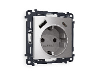 Комплект механизма электрической розетки 2USB A+C 20W (быстрая зарядка) с/з, сталь матовый, MA510010 Ambrella Volt