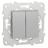 Дизайнерский выключатель, алюминий, NU521530 Schneider Electric, двухклавишный, перекрестный, серия Unica New