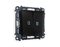 Комплект механизма 2-кл проходного выключателя с подсветкой 10000K голубой свет, черный матовый, MA804040 Ambrella Volt, двухклавишный