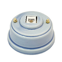 Розетка телефонная RJ 11, небесно-голубой, золотистая фурнитура, РТНЗ ЛЕАНЗА