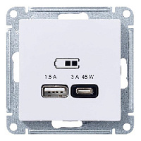 Дизайнерская розетка USB разъем A+C двойная, белый, ATN000129 Schneider Electric, серия Atlas Design