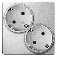 Дизайнерская розетка с заземлением, двойная, алюминий, 2450459-033 Simon, серия 24 Harmonie
