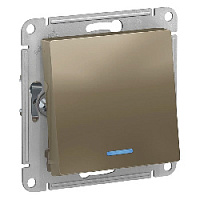 Дизайнерский выключатель с подсветкой, шампань, ATN000563 Schneider Electric, одноклавишный, проходной, серия Atlas Design