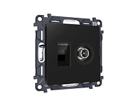 Комплект механизма розетки компьютерной + TV оконечной RJ-45 с автоматической защитной шторкой , черный матовый, MA812510 Ambrella Volt