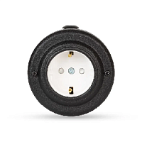 Ретро розетка с белой вставкой, с з/к и шторками электрическая, черный матовый, 20101-5 Vintage-Brass