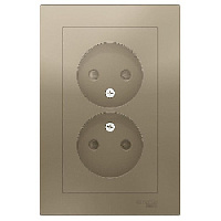 Дизайнерская двойная розетка без заземления, со шторками, шампань, ATN000522 Schneider Electric, серия Atlas Design