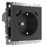 Дизайнерская розетка с заземлением и шторками + 2хUSB разъем A+C, черный матовый, W1171708 Werkel