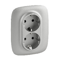 Дизайнерская двойная с заземлением и шторками, безвинт.зажим, алюминий, 753926 Legrand, серия Valena Allure