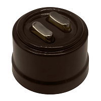 Ретро выключатель, коричневый, ручка бронза, B1-222-22-B BIRONI, двухклавишный