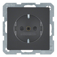 Дизайнерская розетка с заземлением и шторками, антрацитовый, бархатный лак, 47236086 Berker, серии Q.1/Q.3/Q.7