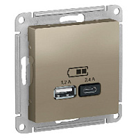 Дизайнерская розетка USB разъем A+C двойная, шампань, ATN000539 Schneider Electric, серия Atlas Design