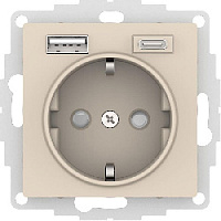 Дизайнерская розетка с заземлением + 2хUSB разъем A+C, бежевый, ATN000232 Schneider Electric, серии Atlas Design