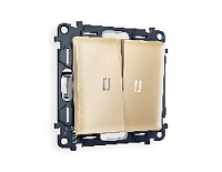 Комплект механизма 2-кл выключателя с подсветкой 5600K нейтральный белый свет, шампань, MA604015 Ambrella Volt, двухклавишный