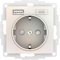 Дизайнерская розетка с заземлением + 2хUSB разъем A+C, жемчуг, ATN000432 Schneider Electric, серии Atlas Design