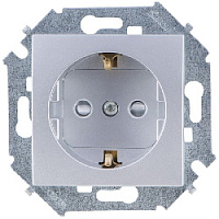Дизайнерская розетка с заземлением и шторками, алюминий, 1591443-033 Simon, серия 15