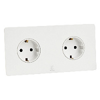 Дизайнерская розетка двойная с/з и шторками электрическая Vega Белый лед, BVW2SS Bonze