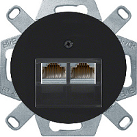 Розетка компьютерная двойная RJ45 6-й кат., черный глянцевый, 14092045 + EPUAE8-8UPOK6 Berker