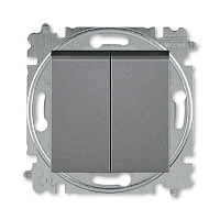 Дизайнерский выключатель кнопочный, сталь / дымчатый черный, 2CHH598745A6069, ABB, двухклавишный, серия Levit