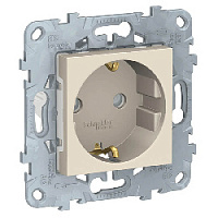 Дизайнерская розетка с заземлением и шторками, бежевый, NU503744 Schneider Electric, серия Unica New