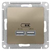 Дизайнерская розетка USB разъем A+A двойная, шампань, ATN000533 Schneider Electric, серия Atlas Design