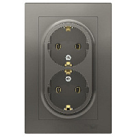 Дизайнерская двойная розетка с заземлением, сталь, ATN000924 Schneider Electric, серия Atlas Design