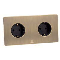 Дизайнерская розетка двойная с/з и шторками электрическая Vega Бронза браш, BVBR2SS Bonze