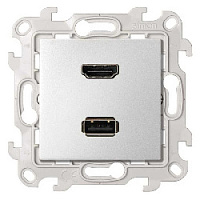 Дизайнерская розетка HDMI+USB, алюминий, 2411095-033 Simon, серия 24 Harmonie