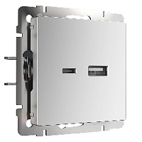 Дизайнерская розетка 2хUSB разъем A+C, серебряный глянцевый, W1171806 Werkel