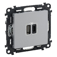 Дизайнерская розетка USB разъем A+C двойная, алюминий, 753306 Legrand, серия Valena Life