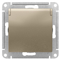 Дизайнерская розетка с заземлением, шторками и с крышкой, шампань, ATN000546 Schneider Electric, серия Atlas Design