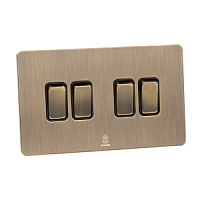 Дизайнерский выключатель Vega Бронза браш, BVBR4KB Bonze четырехклавишный проходной