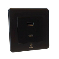 Дизайнерская розетка USB A + USB C Mira Черный уголь, BMBUSBTC Bonze