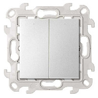 Дизайнерский выключатель с подсветкой, алюминий, 2450392-033, Simon, двухклавишный проходной, серия 24 Harmonie