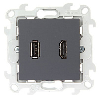 Дизайнерская розетка HDMI+USB, графит, 2411095-038 Simon, серия 24 Harmonie
