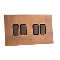 Дизайнерский выключатель Aura Медь браш, BAC4KB Bonze четырехклавишный проходной