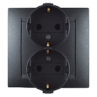 Дизайнерская розетка с заземлением, двойная, графит, 1590459-038 Simon, серия 15