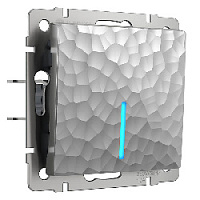 Дизайнерский выключатель с подсветкой, серебряный, W1212106 Werkel, одноклавишный проходной, серия Hammer
