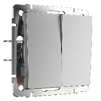 Дизайнерский выключатель, серебряный глянцевый, W1122006 Werkel, двухклавишный проходной