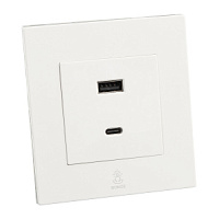 Дизайнерская розетка USB A + USB C Aura Белый лед, BAWUSBTC Bonze