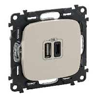 Дизайнерская розетка USB разъем A+C двойная, слоновая кость, 754966 Legrand, серия Valena Allure