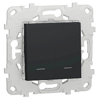 Дизайнерский выключатель с подсветкой, антрацит, NU521154N Schneider Electric, двухклавишный, серия Unica New