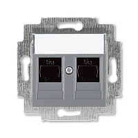 Дизайнерская розетка компьютерная 2хRJ-45 кат. 5е, сталь, 2CHH295118A6069 ABB, серия Levit